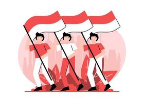 Indonesiens självständighetsdag den 17 augusti platt illustration vektor isolerade. ungdomsceremonin respekterar den indonesiska flaggan. Indonesiens flagga att höjas.