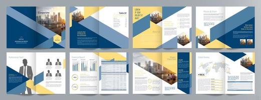 Broschürenvorlage für Unternehmenspräsentationen, Jahresbericht, 16-seitige, minimalistische, flache, geometrische Designvorlage für Geschäftsbroschüren, Größe A4. vektor