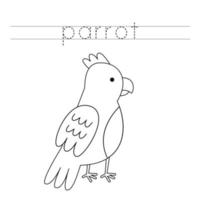 spåra bokstäverna och färg papegojan. handskriftsträning för barn. vektor