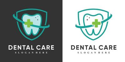 dental logotyp design för tandklinik eller tandvård med kreativa koncept premium vektor