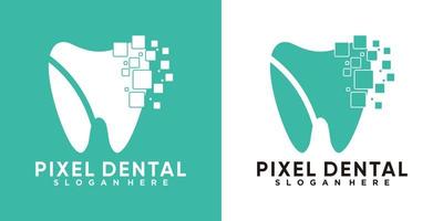 Pixel-Dental-Logo-Design mit kreativem Konzept vektor