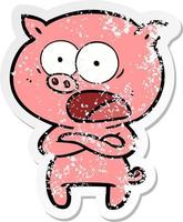 beunruhigter Aufkleber eines Cartoonschweins, das schreit vektor