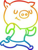 regnbågsgradient linjeteckning glad tecknad gris körs vektor