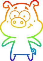 Regenbogen-Gradientenlinie, die glückliches Cartoon-Schwein zeichnet vektor