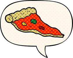 Cartoon-Pizza und Sprechblase im Comic-Stil vektor