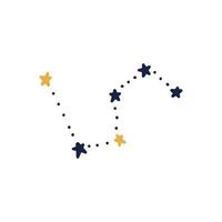handgezeichnete Konstellation. blaue Doodle-Konstellation mit gelben Sternen. Vektor Stock Illustration von Himmelssternen isoliert auf weißem Hintergrund.