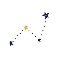 Doodle-Konstellation. handgezeichnete Konstellation mit gelbem Stern. Vektor Stock Illustration von Himmelssternen isoliert auf weißem Hintergrund.