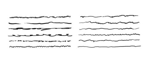 handgezeichnete Doodle-Linien. eine Reihe zitternder Unterstreichungen. vektorillustration von grafischen elementen zum hervorheben, unterstreichen, grenzen. vektor