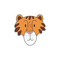 Cartoon-Tigerkopf isoliert. farbige Vektordarstellung eines Tigerkopfes mit einem Strich auf weißem Hintergrund. niedliche illustration eines katzenartigen raubtiers. vektor