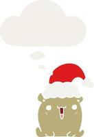söt tecknad björn med julhatt och tankebubbla i retrostil vektor