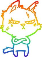 Regenbogen-Gradientenlinie, die harte Cartoon-Katzenklapparme zeichnet vektor