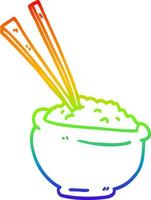 Regenbogen-Gradientenlinie Zeichnung Cartoon leckere Schüssel Reis vektor