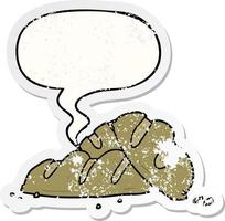 Cartoon-Laibe von frisch gebackenem Brot und Sprechblase beunruhigter Aufkleber vektor
