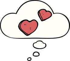 tecknad kärlek hjärtan och tankebubbla vektor