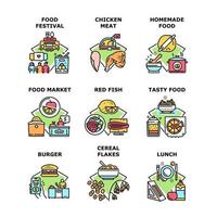 mat festival händelse set ikoner vektor illustrationer