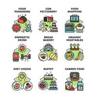 Ernährung Shopping Set Icons Vektor Illustrationen