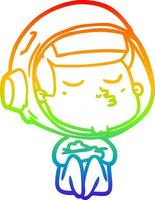 Regenbogengradientenlinie Zeichnung Cartoon selbstbewusster Astronaut vektor