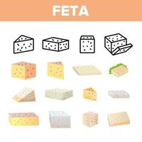 feta, lineare ikonen des kuhmilchproduktvektors eingestellt vektor