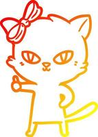 Warme Gradientenlinie zeichnet niedliche Cartoon-Katze, die Daumen nach oben gibt vektor