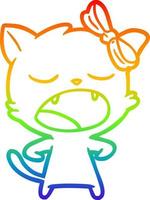 Regenbogen-Gradientenlinie Zeichnung Cartoon gähnende Katze vektor