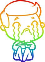 Regenbogen-Gradientenlinie Zeichnung Cartoon-Mann weint vektor