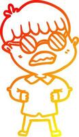 varm gradient linjeteckning tecknad pojke bär glasögon vektor