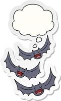 tecknade vampyrfladdermöss och tankebubbla som ett tryckt klistermärke vektor