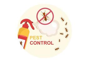 skadedjursbekämpningstjänst med utrotare av insekter, sprayer och hushygiendesinfektion i platt tecknad bakgrundsillustration vektor