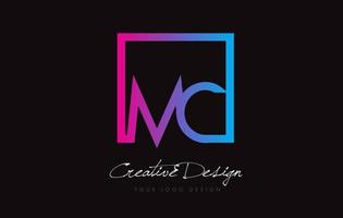 mc quadratischer Rahmen Buchstabe Logo-Design mit lila blauen Farben. vektor
