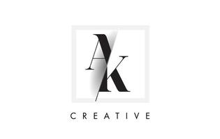 ak-Serif-Logo-Design mit kreativem Schnitt. vektor