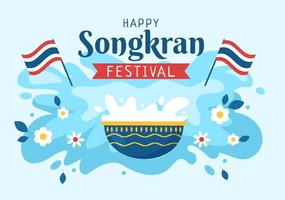 glad songkran festival dag handritad tecknad illustration spelar vattenpistol i thailand firande i platt stil bakgrundsdesign vektor