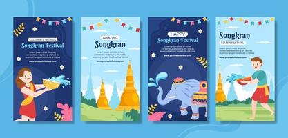 songkran festival dag sociala medier berättelser mall tecknad bakgrund vektorillustration vektor
