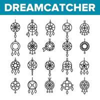 dreamcatcher, amulett vektor tunn linje ikoner set
