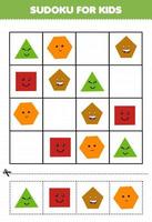 utbildning spel för barn sudoku för barn med söt tecknad geometrisk form triangel fyrkantig femkant hexagon bild vektor