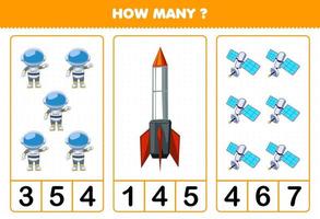 utbildning spel för barn att räkna hur många söta tecknade solsystem astronaut raket satellit vektor