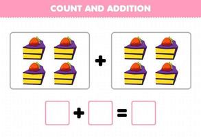 utbildning spel för barn roligt tillägg genom att räkna tecknade mat tårta bilder kalkylblad vektor