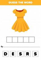 utbildning spel för barn gissa ordet bokstäver öva tecknade kläder klänning vektor