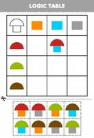 Bildungsspiel für Kinder Logiktabelle geometrische Form Rechteck und Halbkreis druckbares Arbeitsblatt vektor