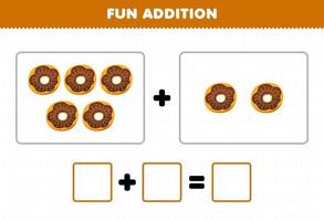 Bildungsspiel für Kinder Spaßzusatz durch Zählen des Arbeitsblatts für Cartoon-Lebensmittel-Donut-Bilder vektor