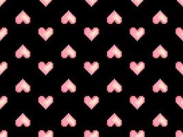 hjärta seriefigur seamless mönster på svart bakgrund. pixel stil vektor