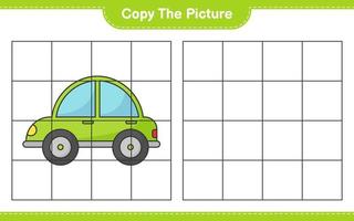 Kopieren Sie das Bild, kopieren Sie das Bild des Autos mit Gitterlinien. pädagogisches kinderspiel, druckbares arbeitsblatt, vektorillustration vektor