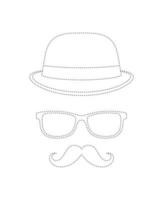 Arbeitsblatt zum Nachzeichnen von Schnurrbart, Hut und Brille für Kinder vektor