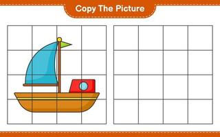 kopiera bilden, kopiera bilden av båten med hjälp av rutnätslinjer. pedagogiskt barnspel, utskrivbart kalkylblad, vektorillustration vektor