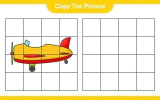 Kopieren Sie das Bild, kopieren Sie das Bild des Flugzeugs mit Gitterlinien. pädagogisches kinderspiel, druckbares arbeitsblatt, vektorillustration vektor