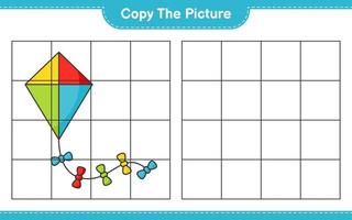 kopiera bilden, kopiera bilden av draken med hjälp av rutnätslinjer. pedagogiskt barnspel, utskrivbart kalkylblad, vektorillustration vektor