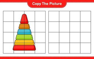 Kopieren Sie das Bild, kopieren Sie das Bild des Pyramidenspielzeugs mit Gitterlinien. pädagogisches kinderspiel, druckbares arbeitsblatt, vektorillustration vektor