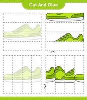 schneiden und kleben, Teile des Sneakers ausschneiden und kleben. pädagogisches kinderspiel, druckbares arbeitsblatt, vektorillustration vektor