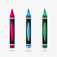 tecknad färgglada vaxkritor på isolerade bakgrund. rosa, blå och gröna pennor för skolan vektor