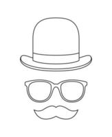 Malvorlage mit Schnurrbart, Hut und Brille für Kinder vektor