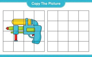 Kopieren Sie das Bild, kopieren Sie das Bild der Wasserpistole mit Gitterlinien. pädagogisches kinderspiel, druckbares arbeitsblatt, vektorillustration vektor